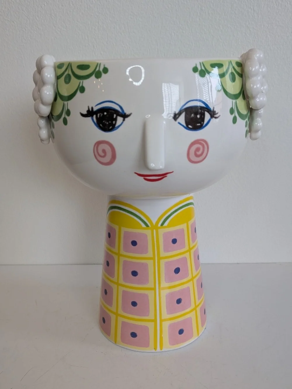 Bjørn Wiinblad Eva Vase whimsical woman's face textured hair decals